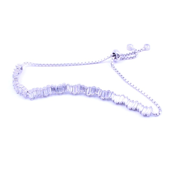 WHITE BAGUETTE CUT CZ TENNIS BRACELET - Picture 3 of 3